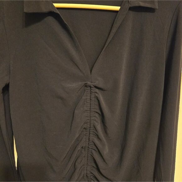Zara Long Sleeves Gathered Blouse with Ties In Front bottom Black Size Medium - Picture 6 of 6